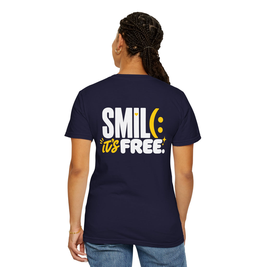SMIL(: IT’S FREE. White & Yellow Front-and-Back Garment-Dyed Tee