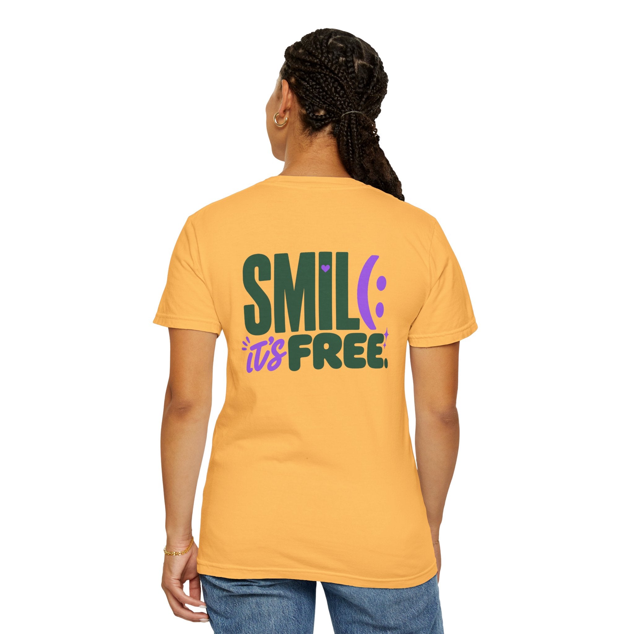 SMIL(: IT’S FREE. Green & Purple Front-and-Back Garment-Dyed Tee