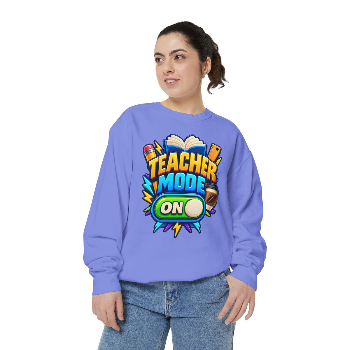 Teacher Mode On Sweatshirt 📚☕ | Funny Teacher Crewneck