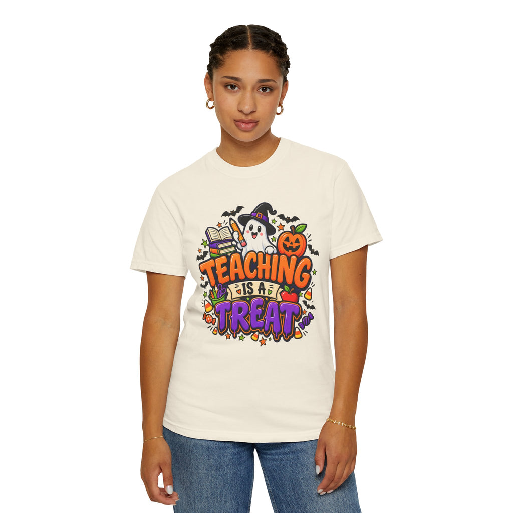 Teaching Is a Treat Halloween T-Shirt — Cute Ghost & Pumpkin Teacher Tee