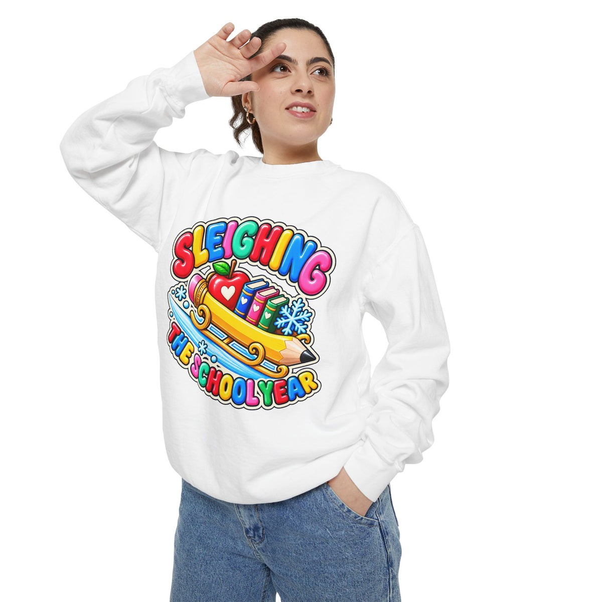 Sleighing the School Year Christmas Sweatshirt 📚🍎❄️