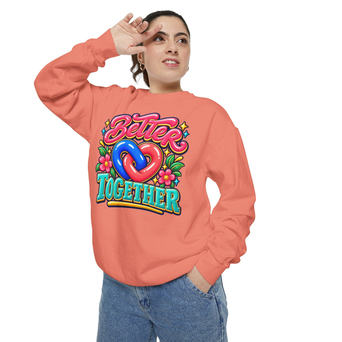 Better Together Heart Sweatshirt — Yellow & Aqua