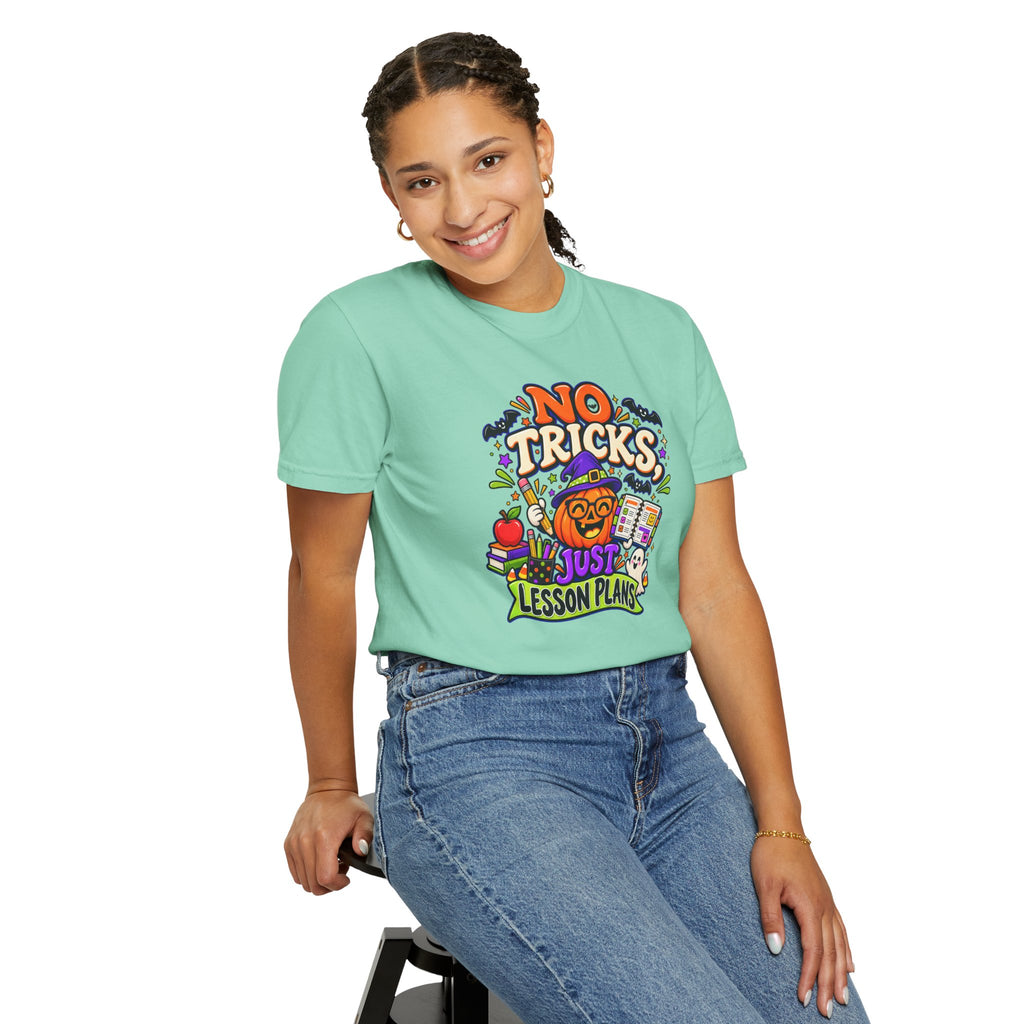 Halloween Teacher T-Shirt - "No Tricks, Just Lesson Plans"