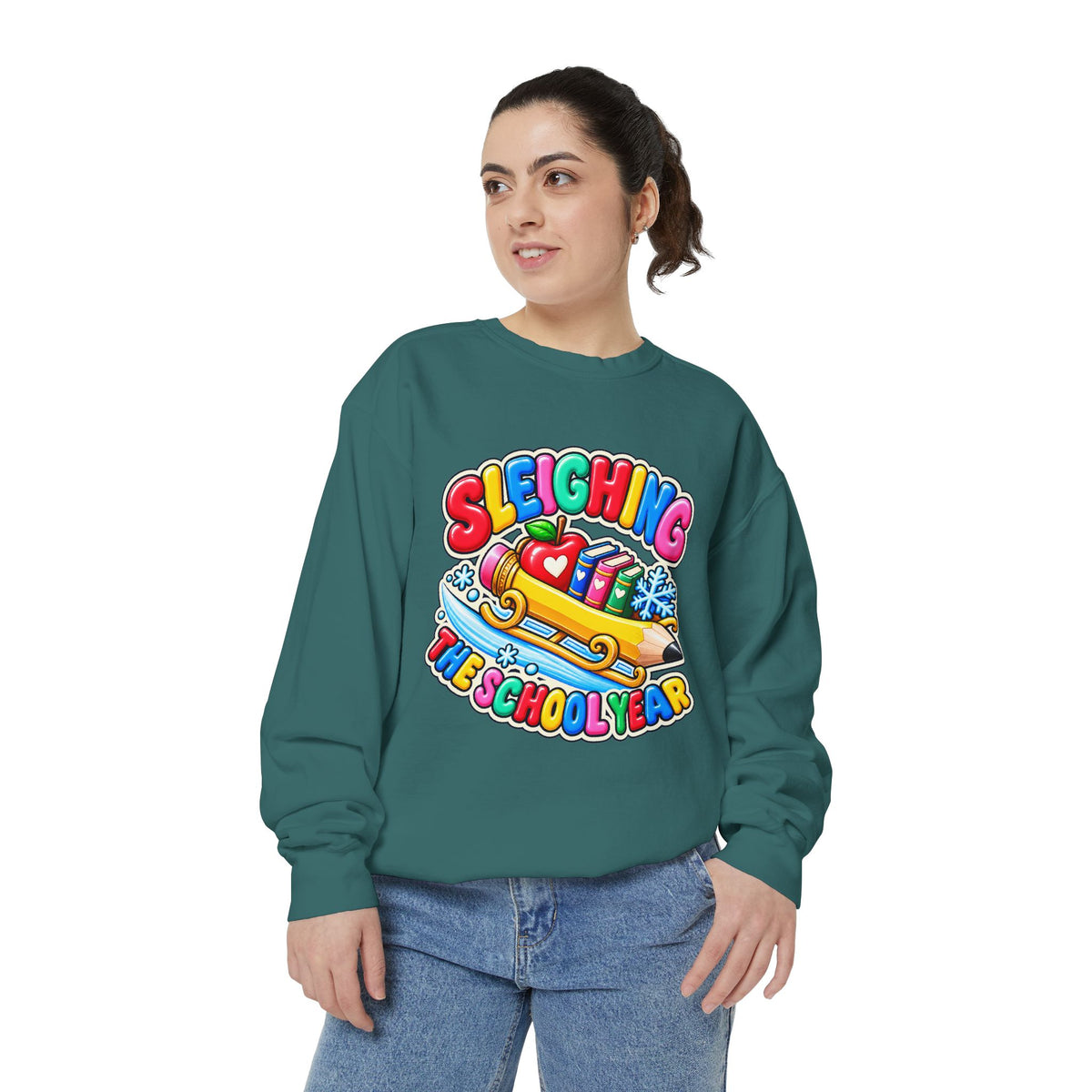 Sleighing the School Year Christmas Sweatshirt 📚🍎❄️