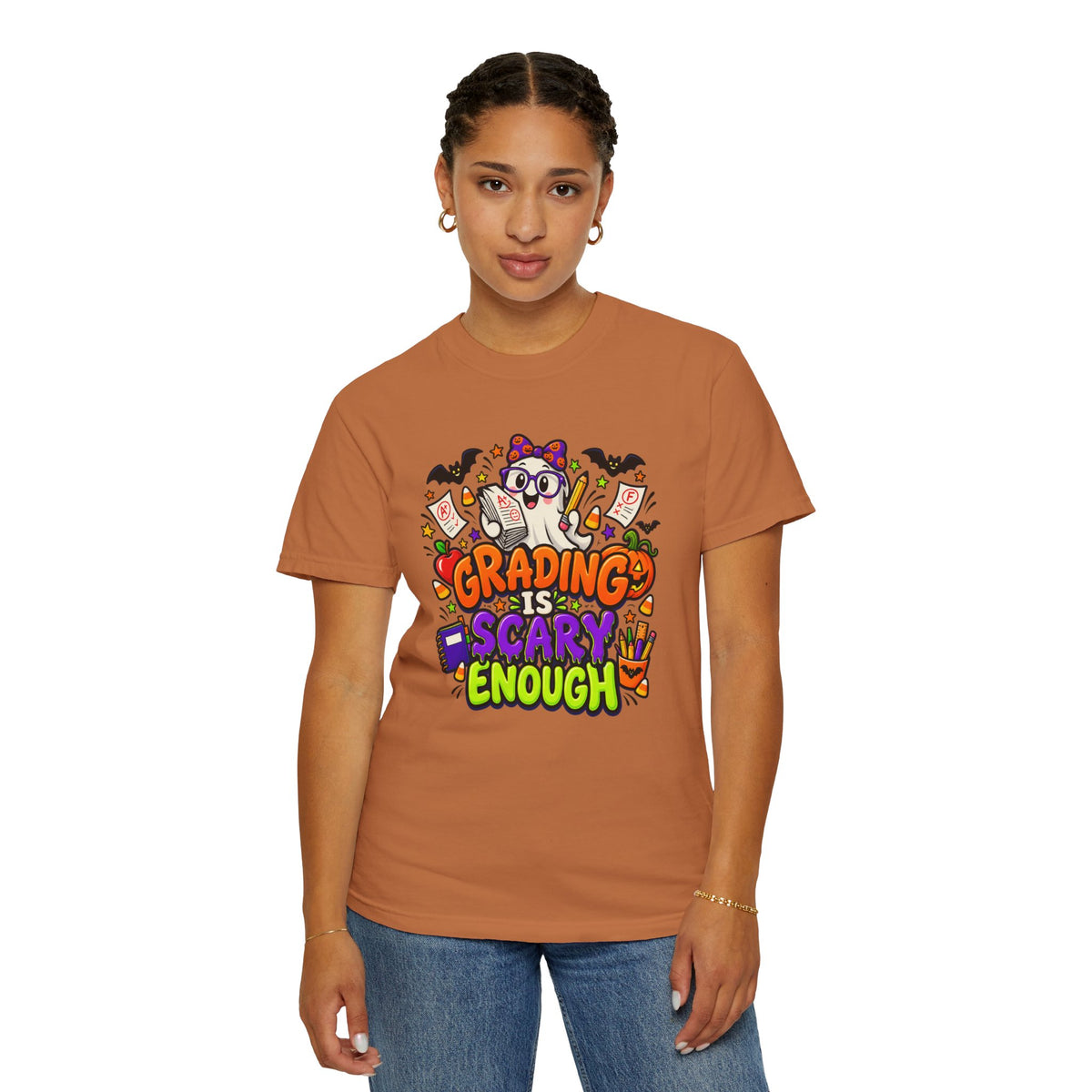 Grading Is Scary Enough T-Shirt — Halloween Teacher Funny Tee