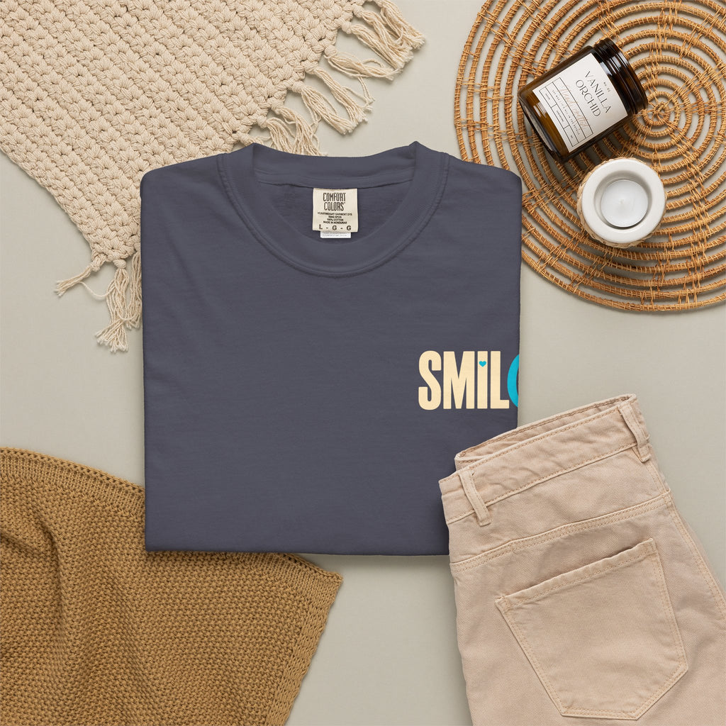 SMIL(: IT’S FREE. Charcoal & Plum Front-and-Back Tee