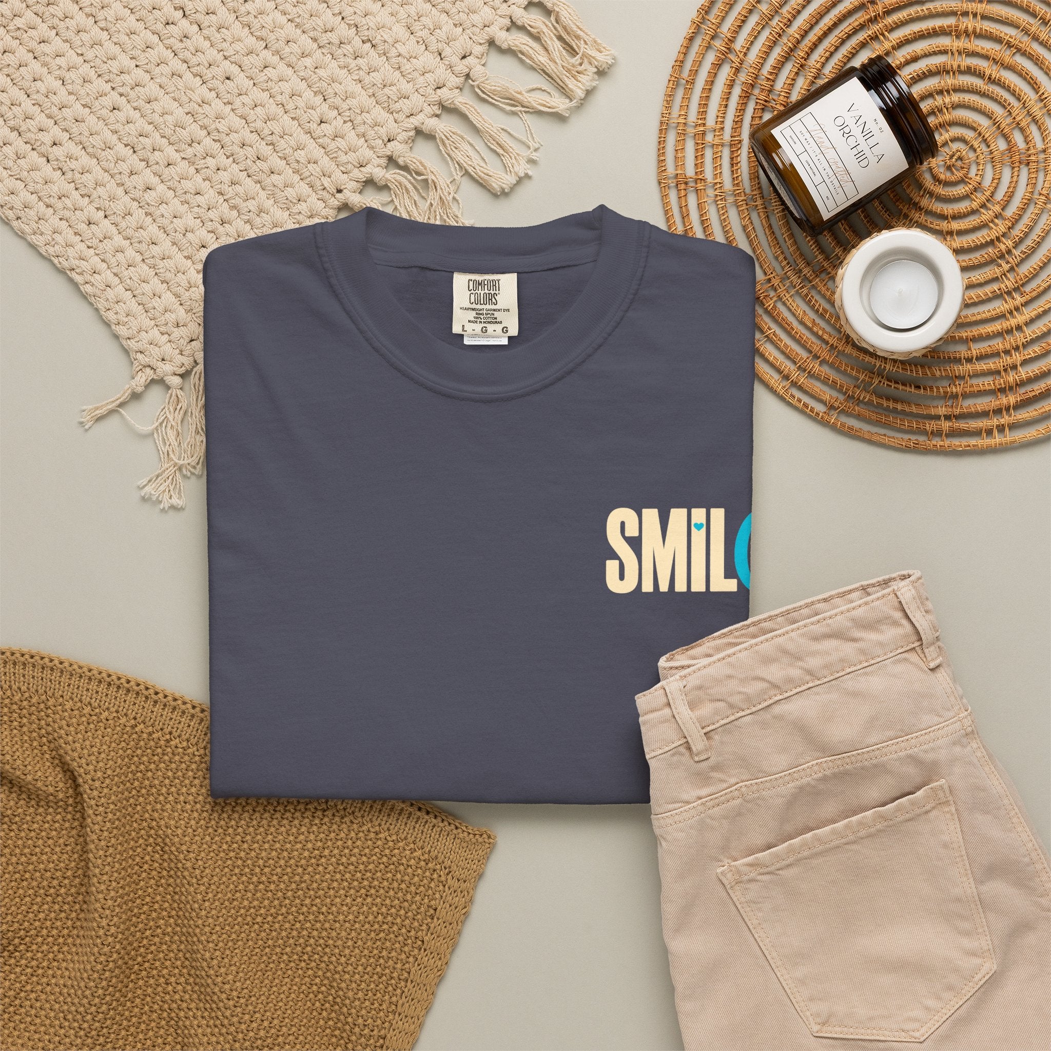 SMIL(: IT’S FREE. Charcoal & Plum Front-and-Back Tee