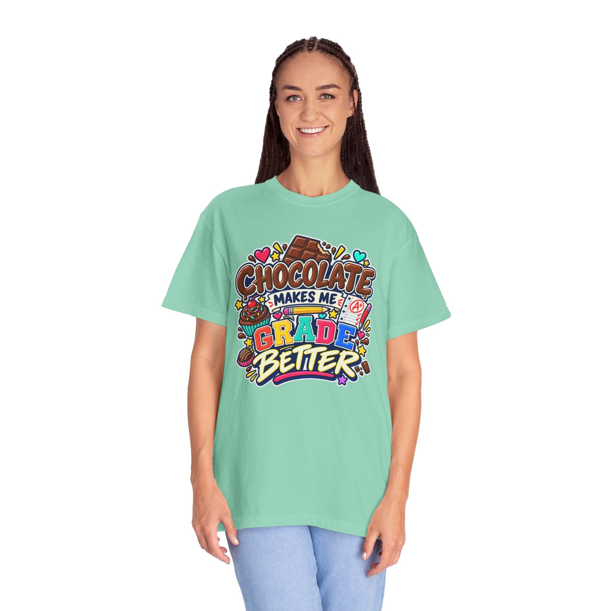Chocolate Makes Me Grade Better Heavyweight Tee 🍫📚✏️