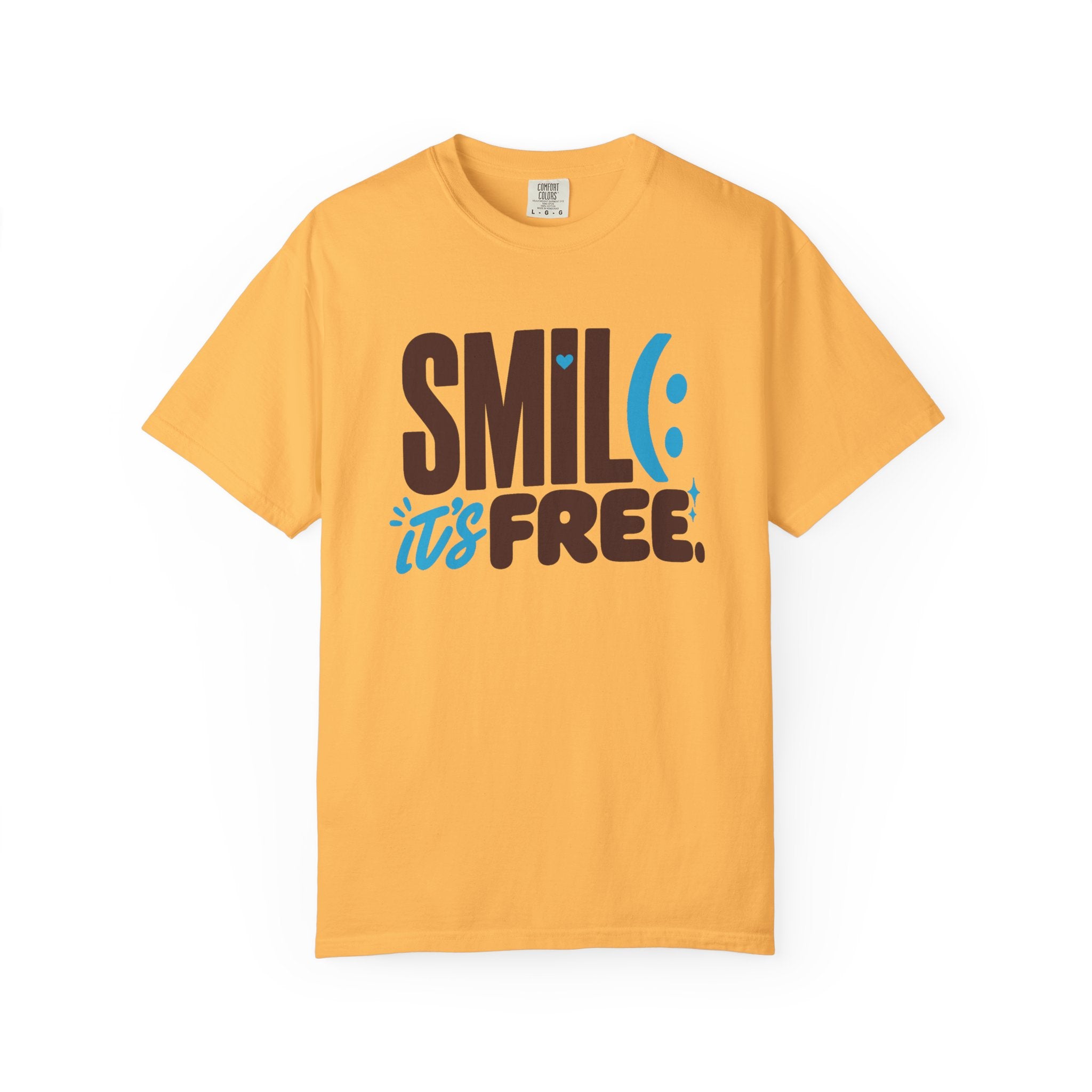 SMIL(: IT’S FREE. Brown & Bright Blue Garment-Dyed Graphic Tee