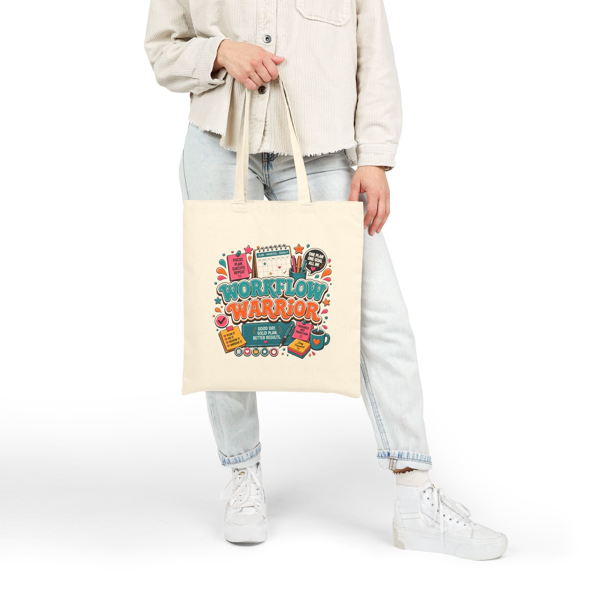 Workflow Warrior Cotton Tote Bag – Planner, Coffee and Productivity Gifts