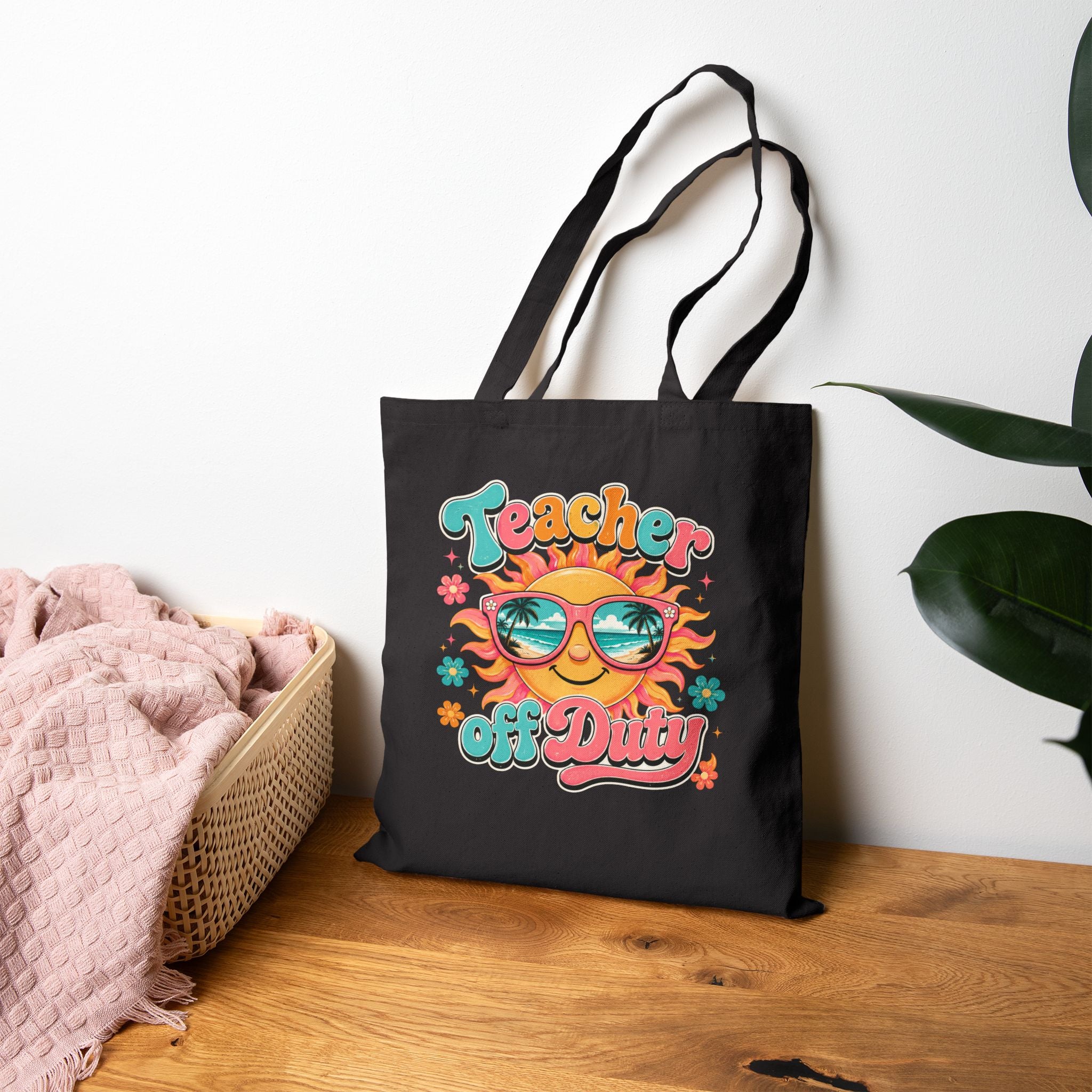 Teacher Off Duty Retro Sun Beach - Tote Bag (Teacher Gift, End of School)