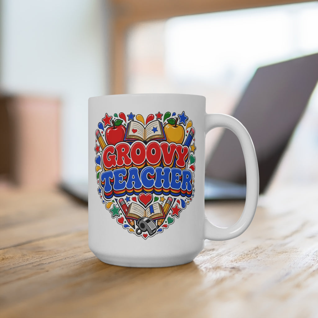 Groovy Teacher Retro Coffee Cup - Colorful School-Themed Teacher Gift | Teacher Appreciation Mug