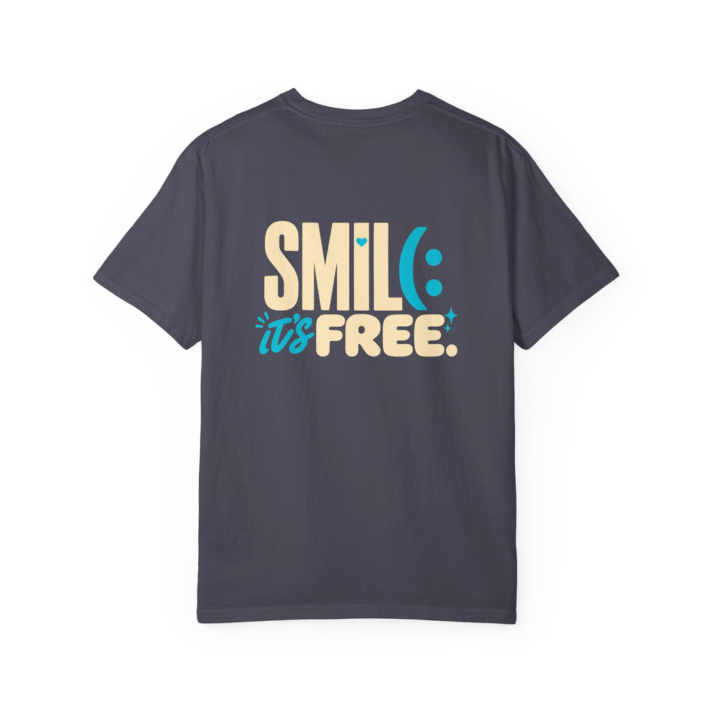 SMIL(: IT’S FREE. Charcoal & Plum Front-and-Back Tee