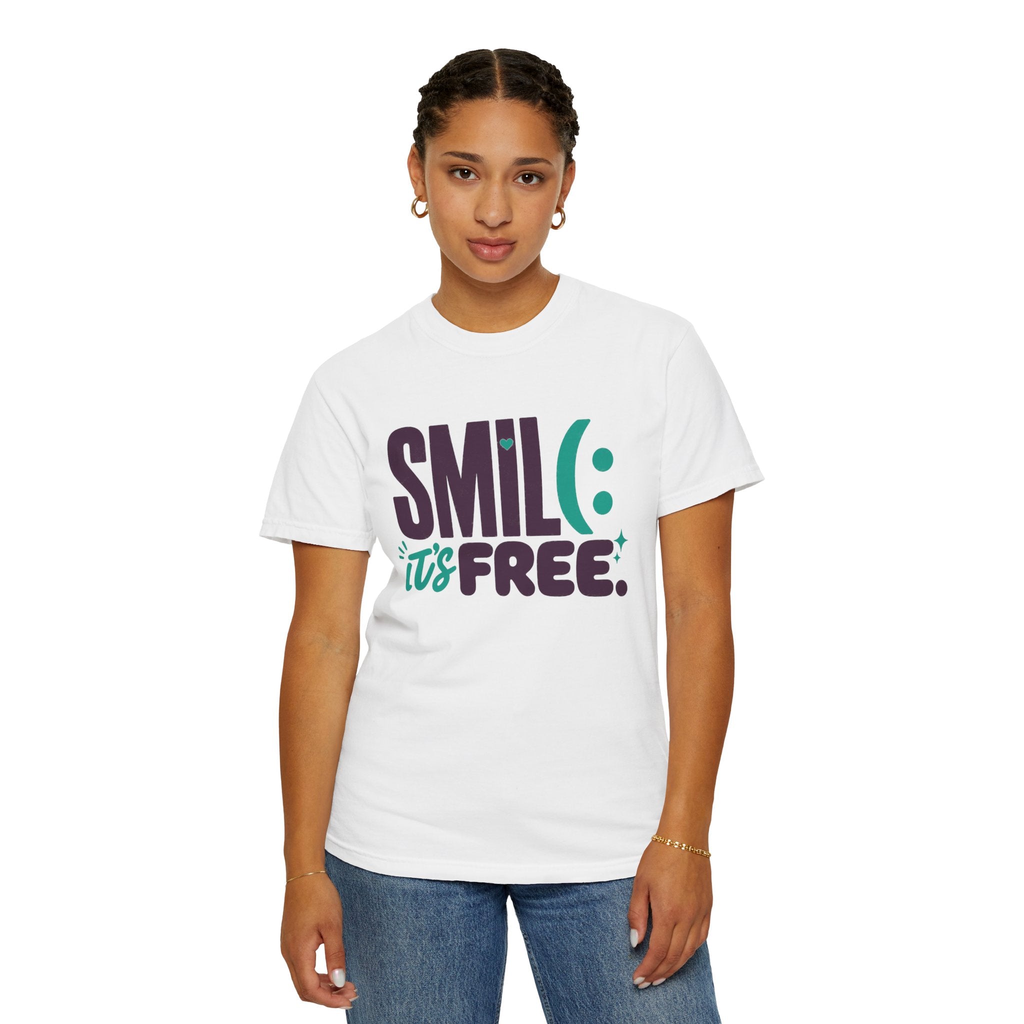SMIL(: IT’S FREE. Plum & Teal Garment-Dyed Graphic Tee