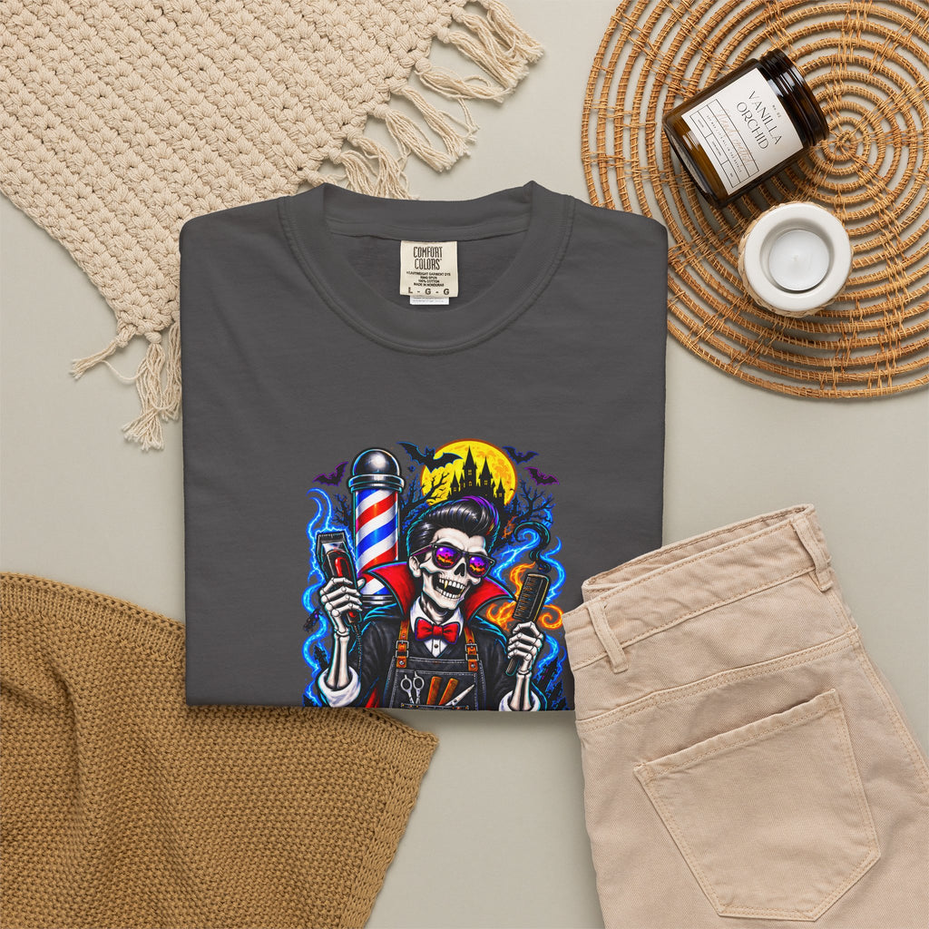 Barber of the Night Halloween Tee – Adult Unisex Barbershop Shirt