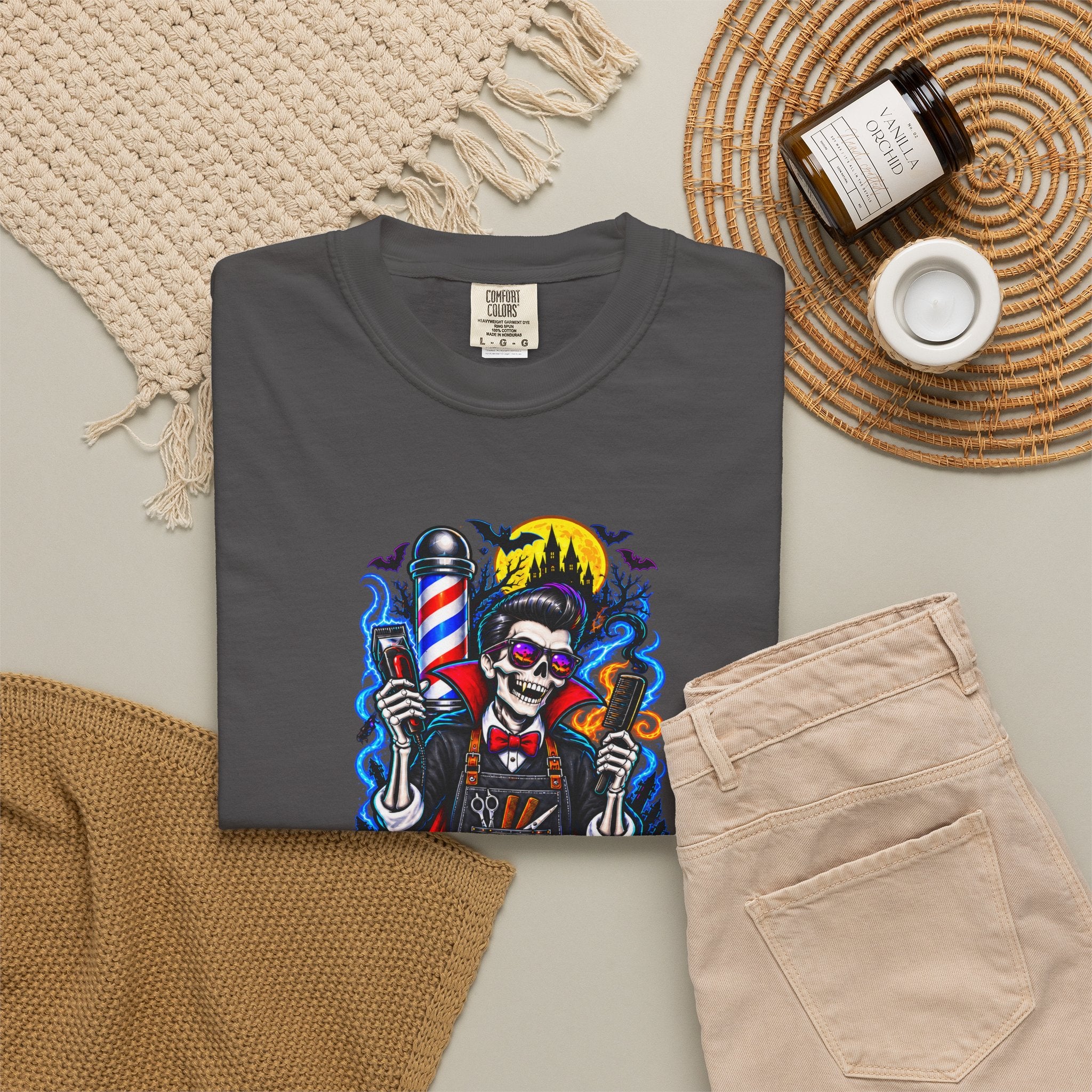 Barber of the Night Halloween Tee – Adult Unisex Barbershop Shirt