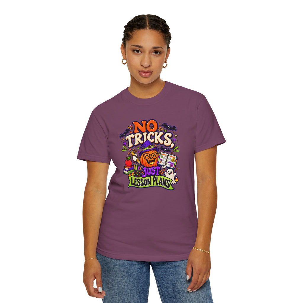Halloween Teacher T-Shirt - "No Tricks, Just Lesson Plans"