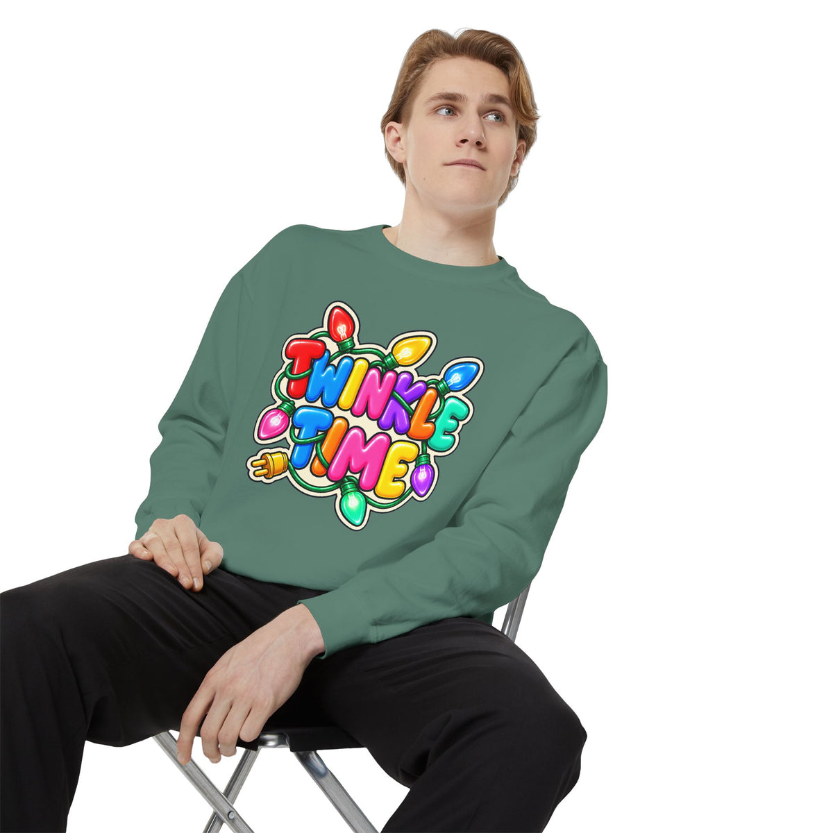Twinkle Time Christmas - Colorful Holiday Light Graphic  Sweatshirt
