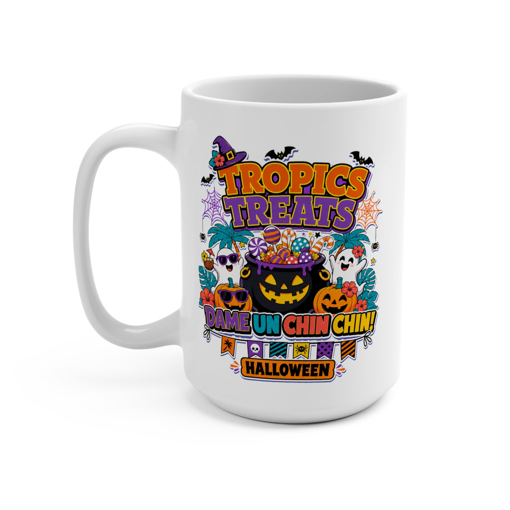 Tropics Treats Halloween Mug - Tropical Halloween Coffee Cup - Dame Un Chin Chin Spooky Gift - Fun Holiday Mug