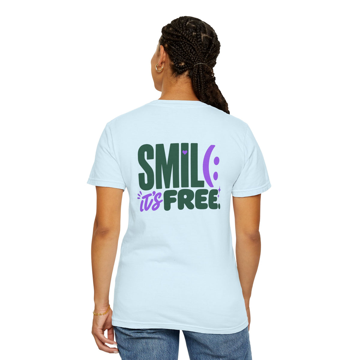 SMIL(: IT’S FREE. Green & Purple Front-and-Back Garment-Dyed Tee