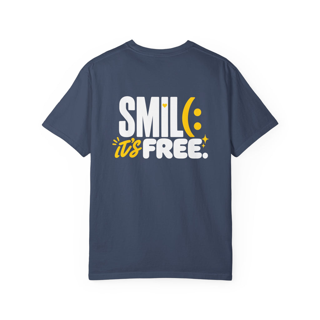 SMIL(: IT’S FREE. White & Yellow Front-and-Back Garment-Dyed Tee