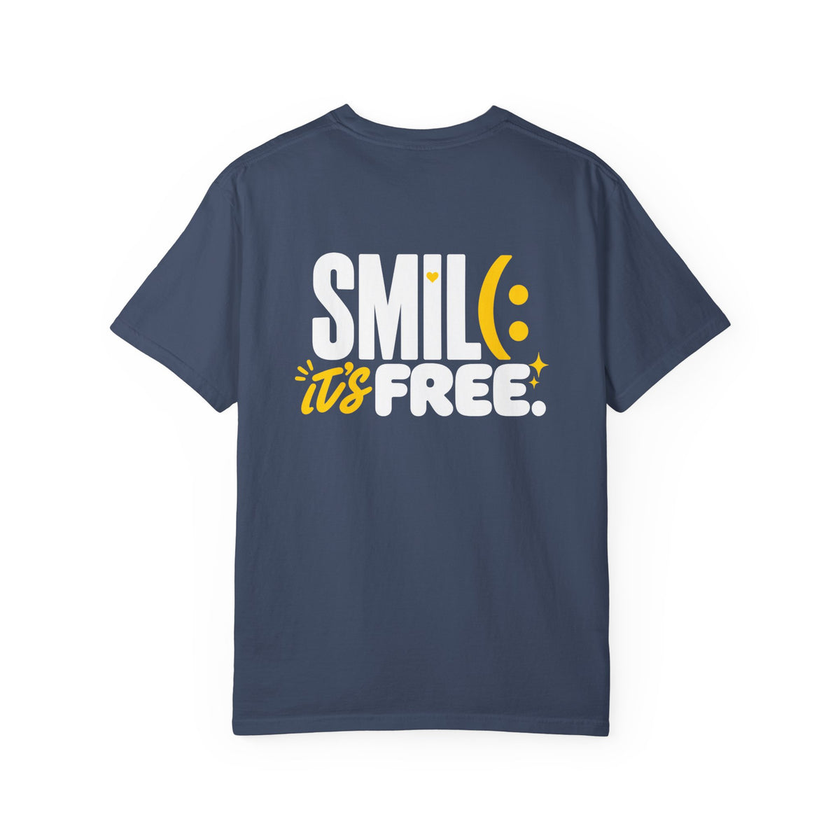 SMIL(: IT’S FREE. White & Yellow Front-and-Back Garment-Dyed Tee
