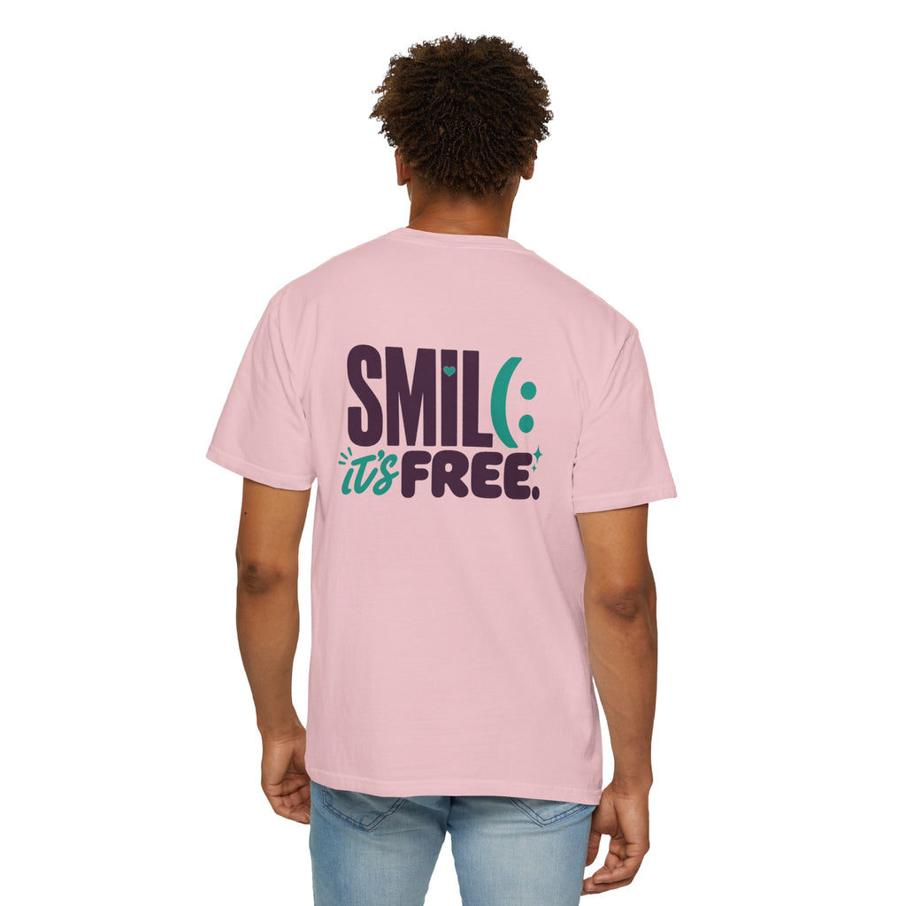 SMIL(: IT’S FREE. Front & Back Garment-Dyed Graphic Tee