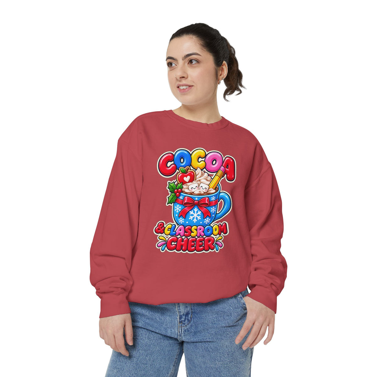 Cocoa and Classroom Cheer Christmas Sweatshirt ☕🍎❄️
