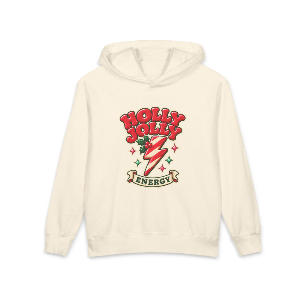Holly Jolly Energy Youth Hoodie — Retro Christmas Lightning Kids Sweatshirt