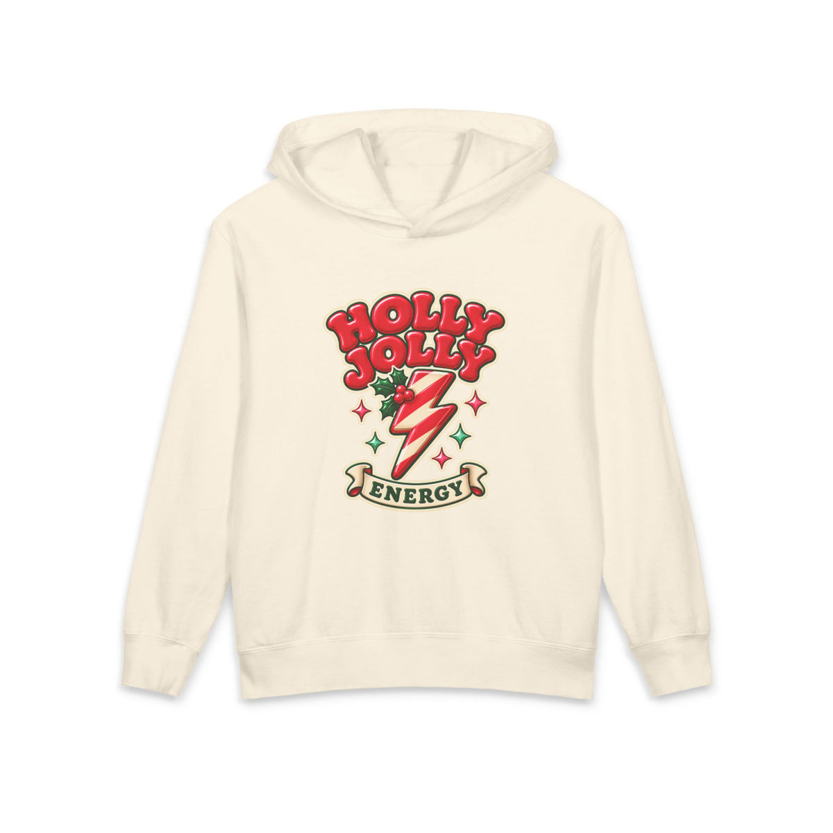 Holly Jolly Energy Youth Hoodie — Retro Christmas Lightning Kids Sweatshirt