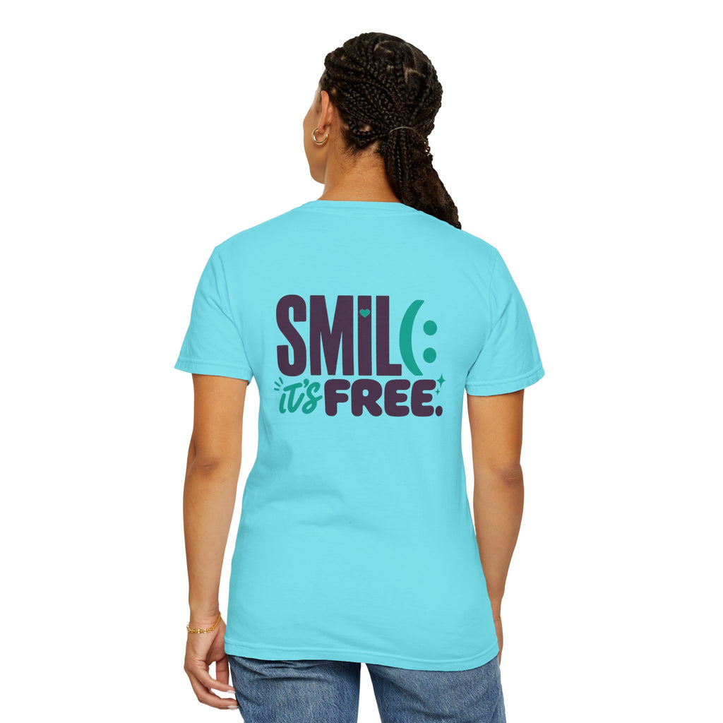 SMIL(: IT’S FREE. Front & Back Garment-Dyed Graphic Tee