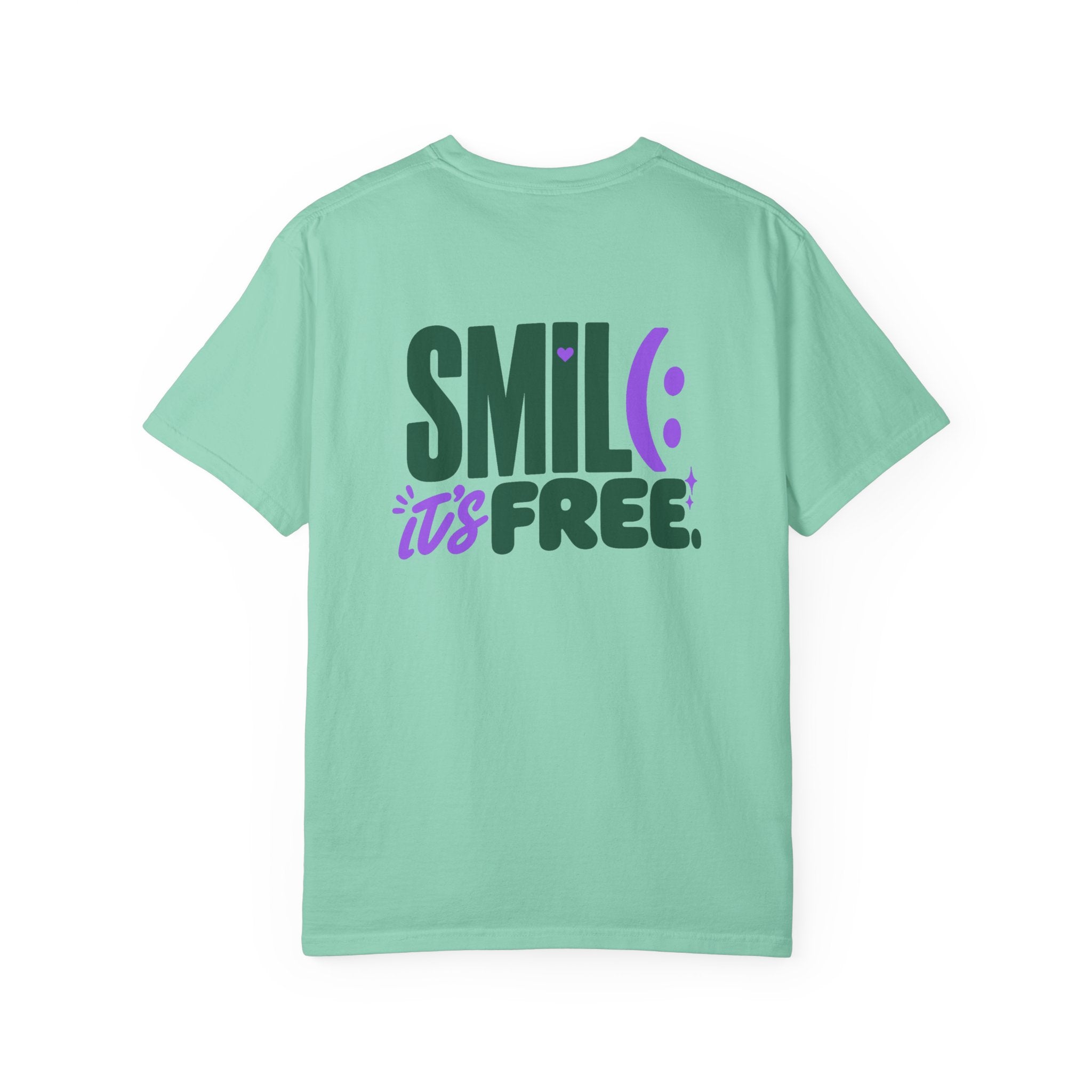 SMIL(: IT’S FREE. Green & Purple Front-and-Back Garment-Dyed Tee