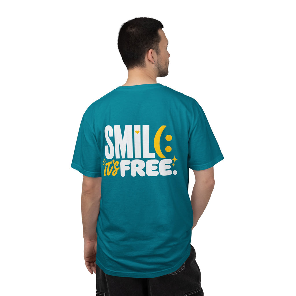 SMIL(: IT’S FREE. White & Yellow Front-and-Back Garment-Dyed Tee