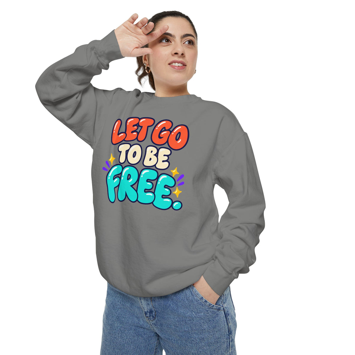 Let Go to Be Free Relaxed-Fit Sweatshirt — Lavender & Gray