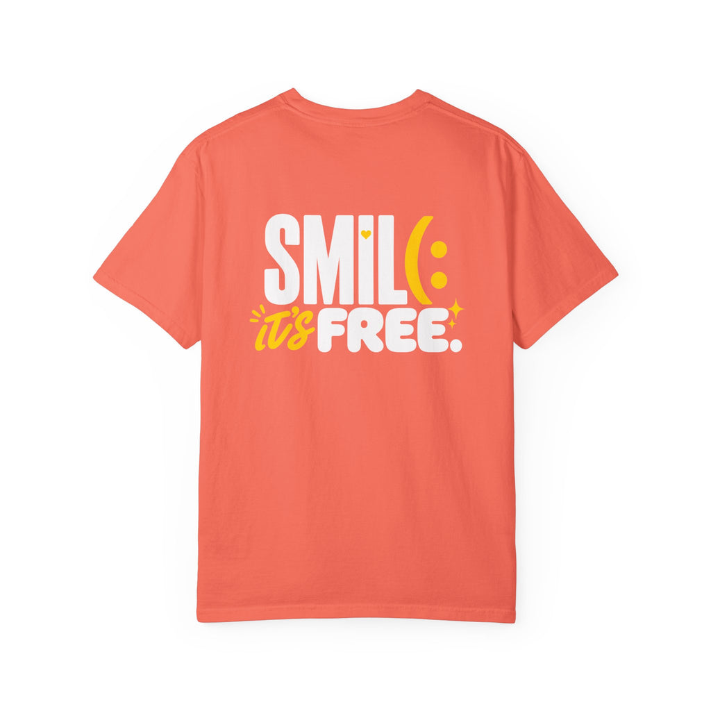 SMIL(: IT’S FREE. White & Yellow Front-and-Back Garment-Dyed Tee