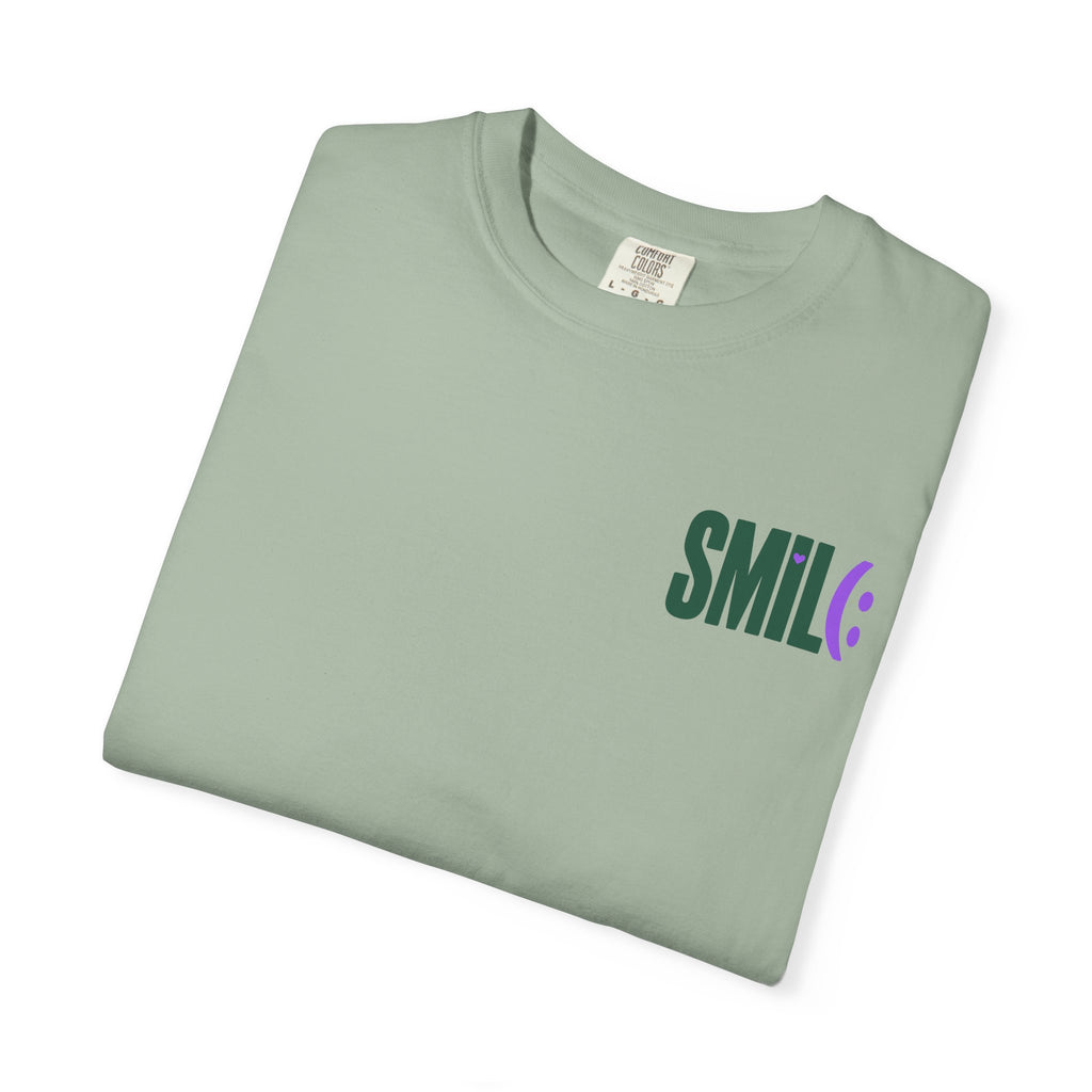 SMIL(: IT’S FREE. Green & Purple Front-and-Back Garment-Dyed Tee