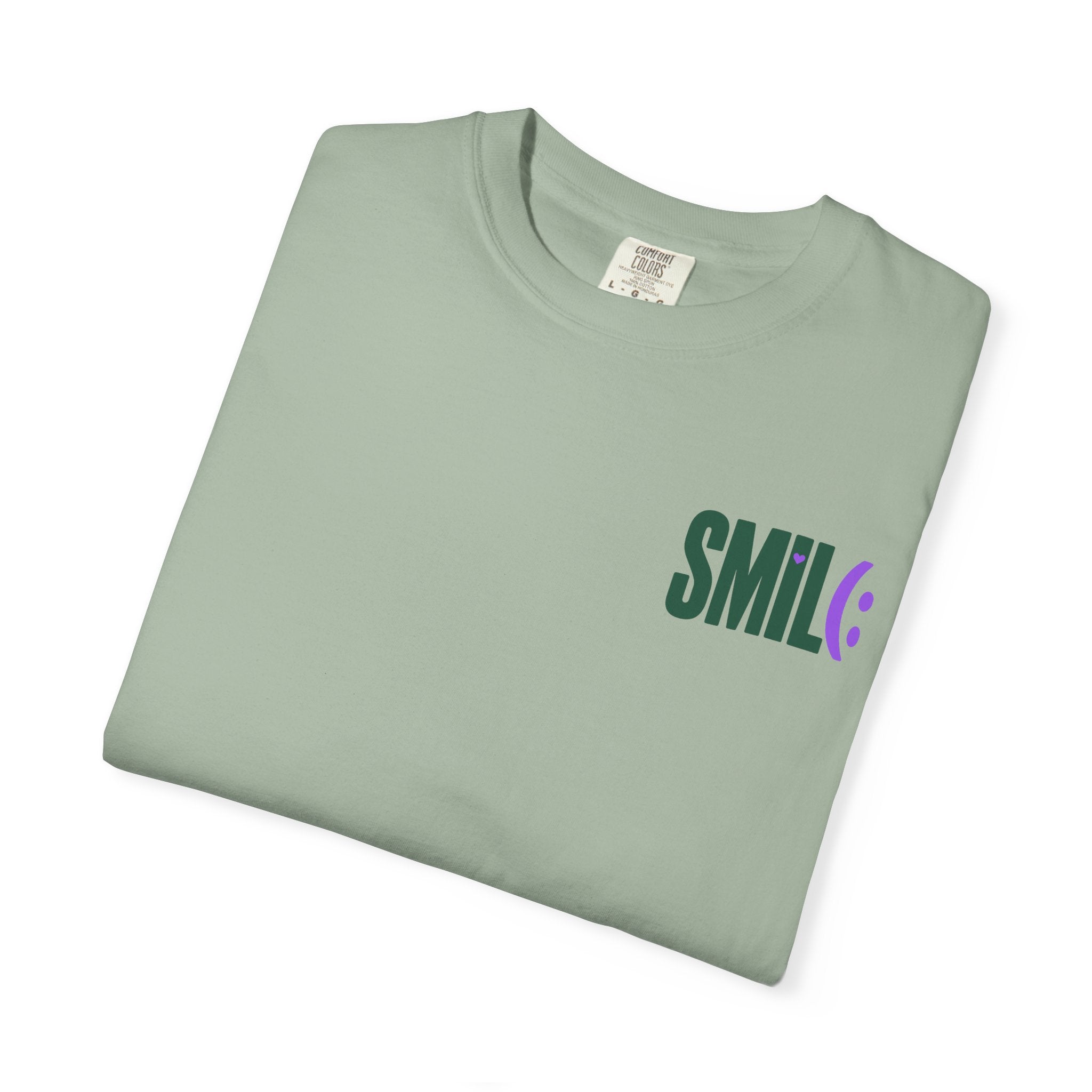 SMIL(: IT’S FREE. Green & Purple Front-and-Back Garment-Dyed Tee