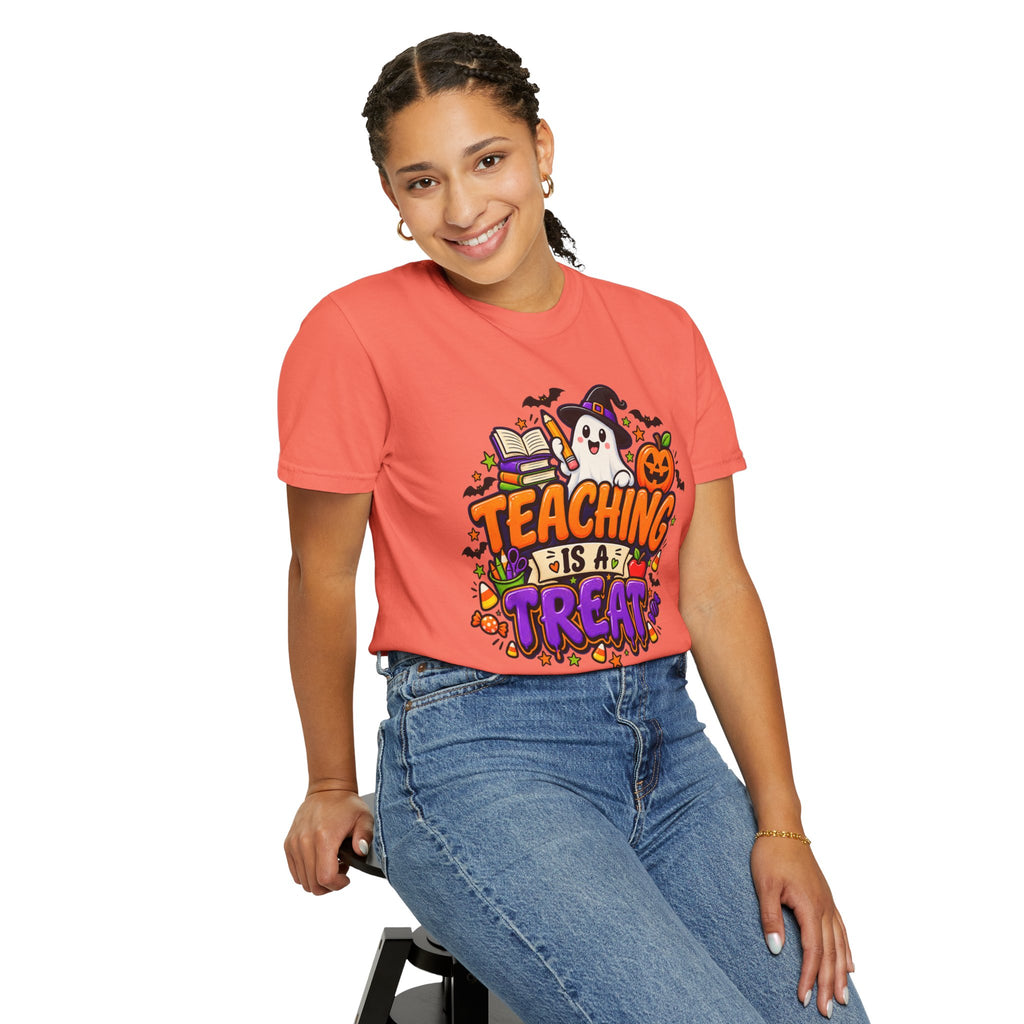 Teaching Is a Treat Halloween T-Shirt — Cute Ghost & Pumpkin Teacher Tee