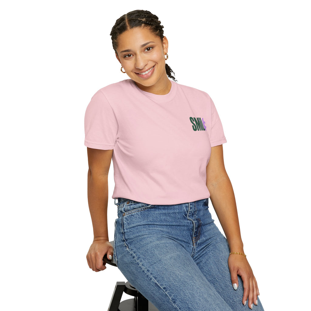 SMIL(: IT’S FREE. Green & Purple Front-and-Back Garment-Dyed Tee