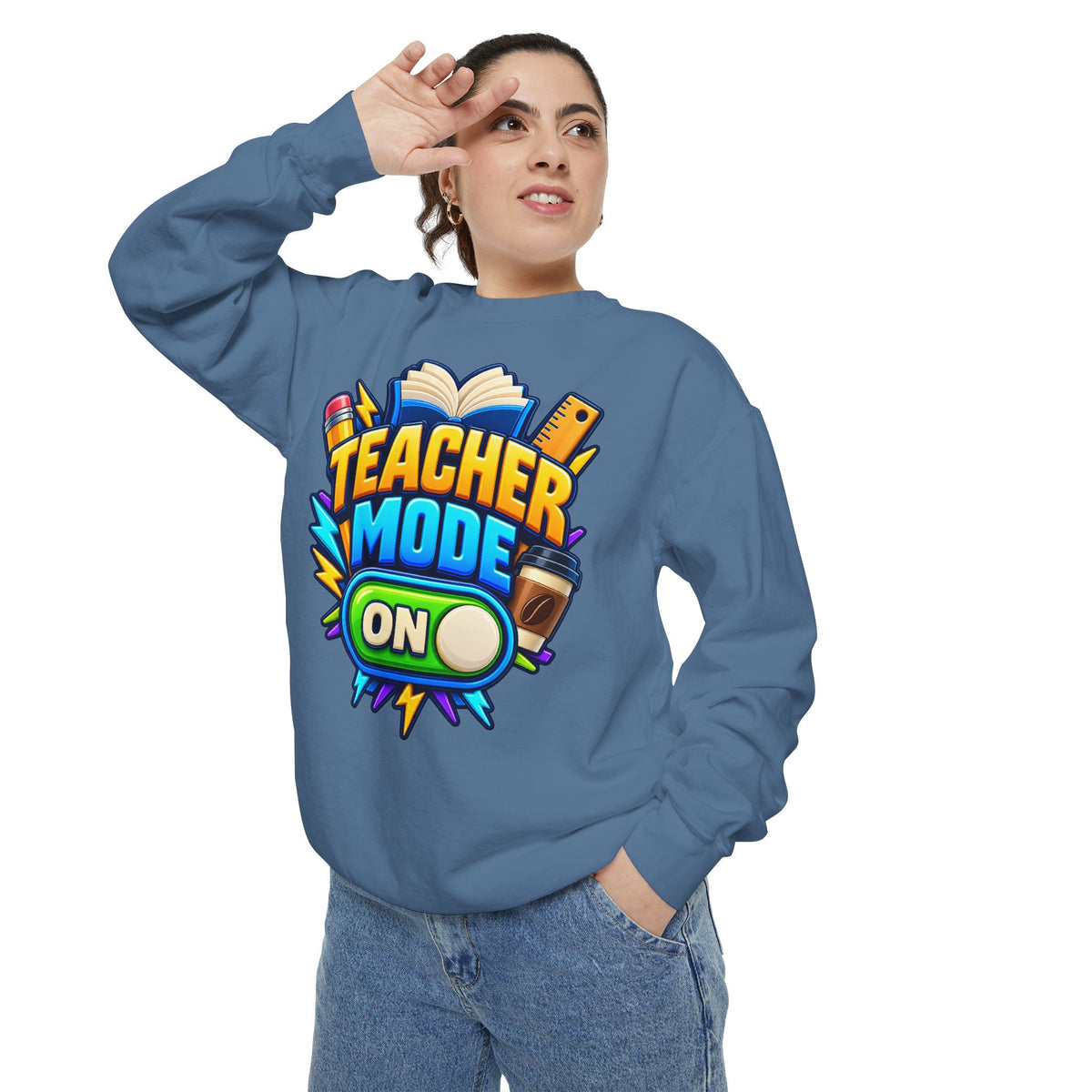 Teacher Mode On Sweatshirt 📚☕ | Funny Teacher Crewneck