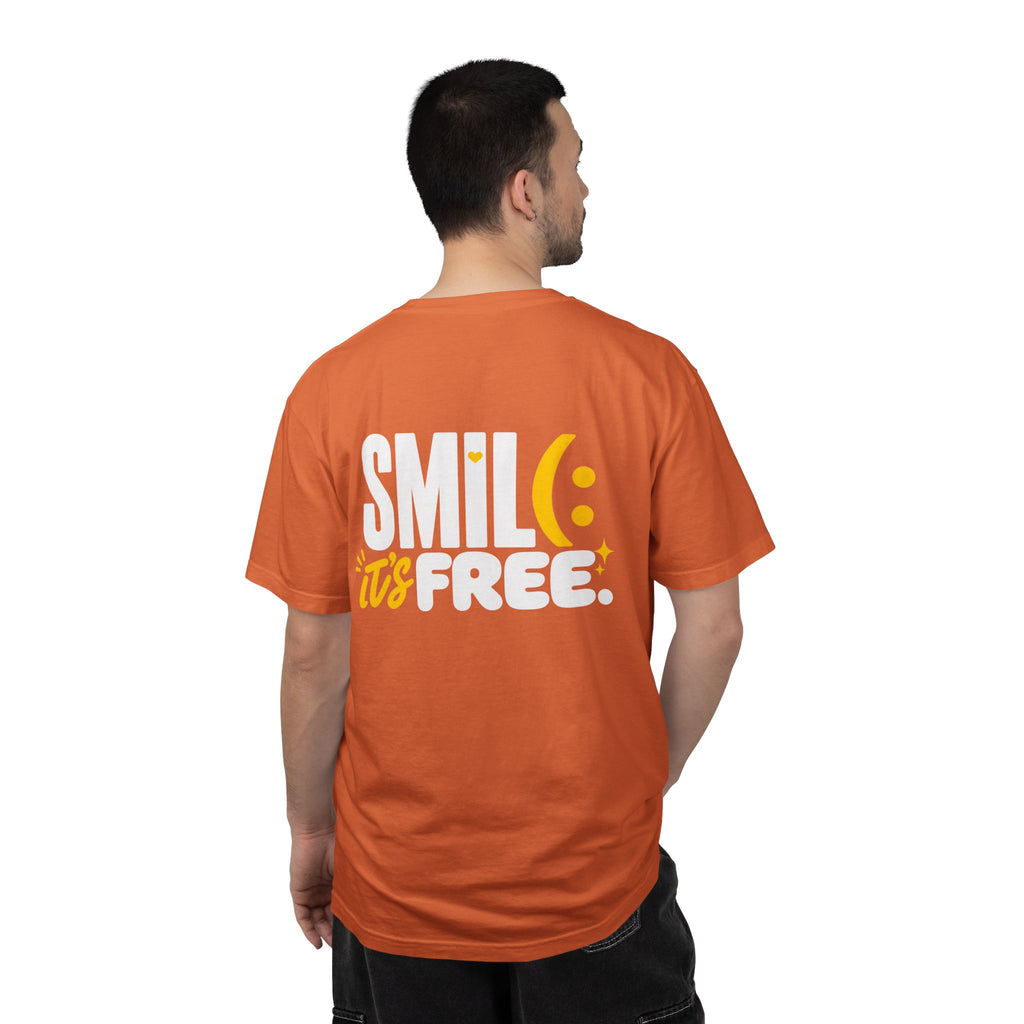 SMIL(: IT’S FREE. White & Yellow Front-and-Back Garment-Dyed Tee