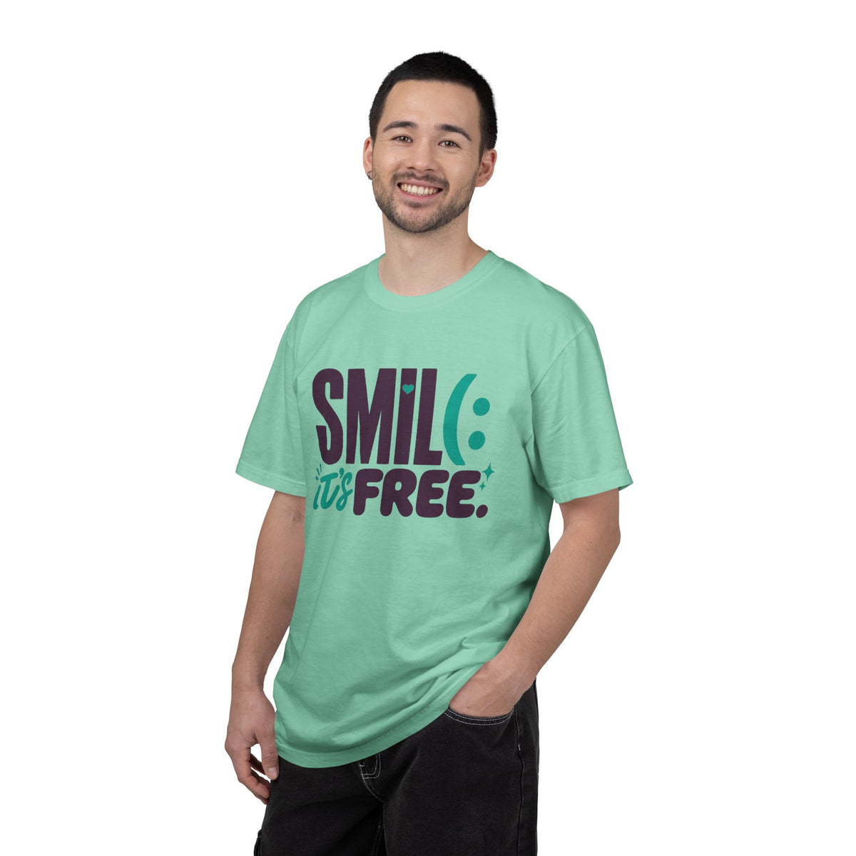 SMIL(: IT’S FREE. Plum & Teal Garment-Dyed Graphic Tee