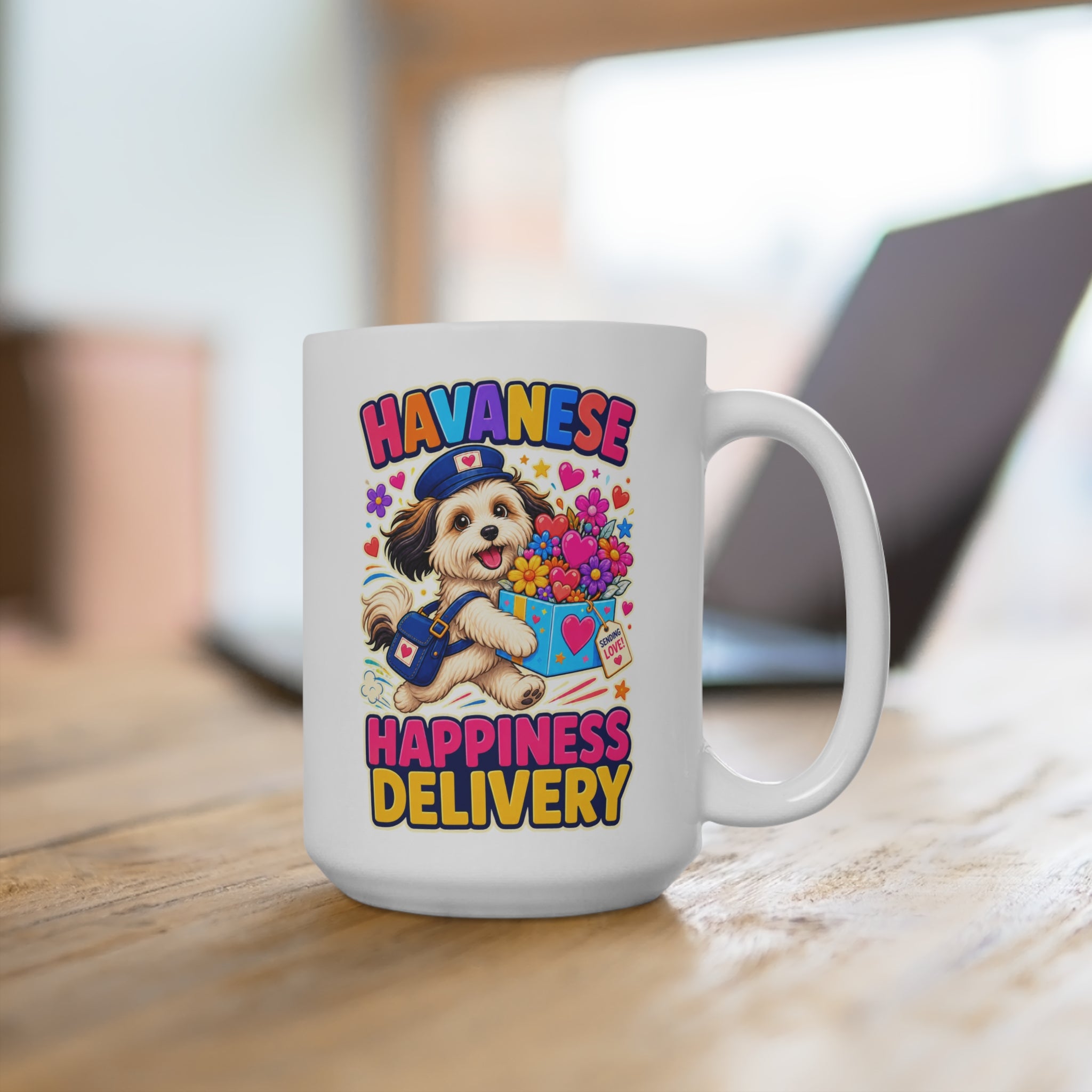 Havanese Happiness Delivery Mug - Cute Havanese Dog Coffee Cup - Colorful Gift for Dog Moms, Dads and Pet Lovers