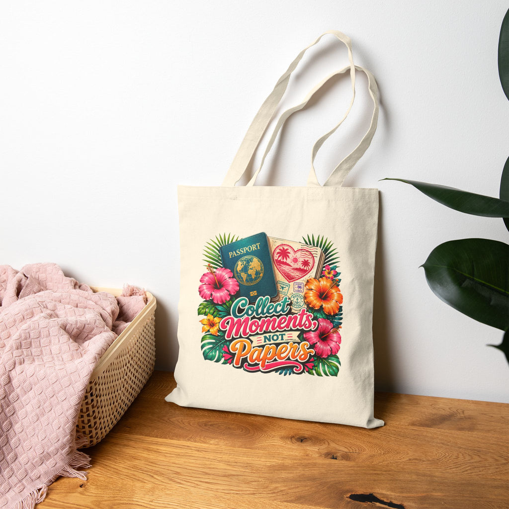 Collect Moments Not Papers - Tropical Travel Canvas Tote