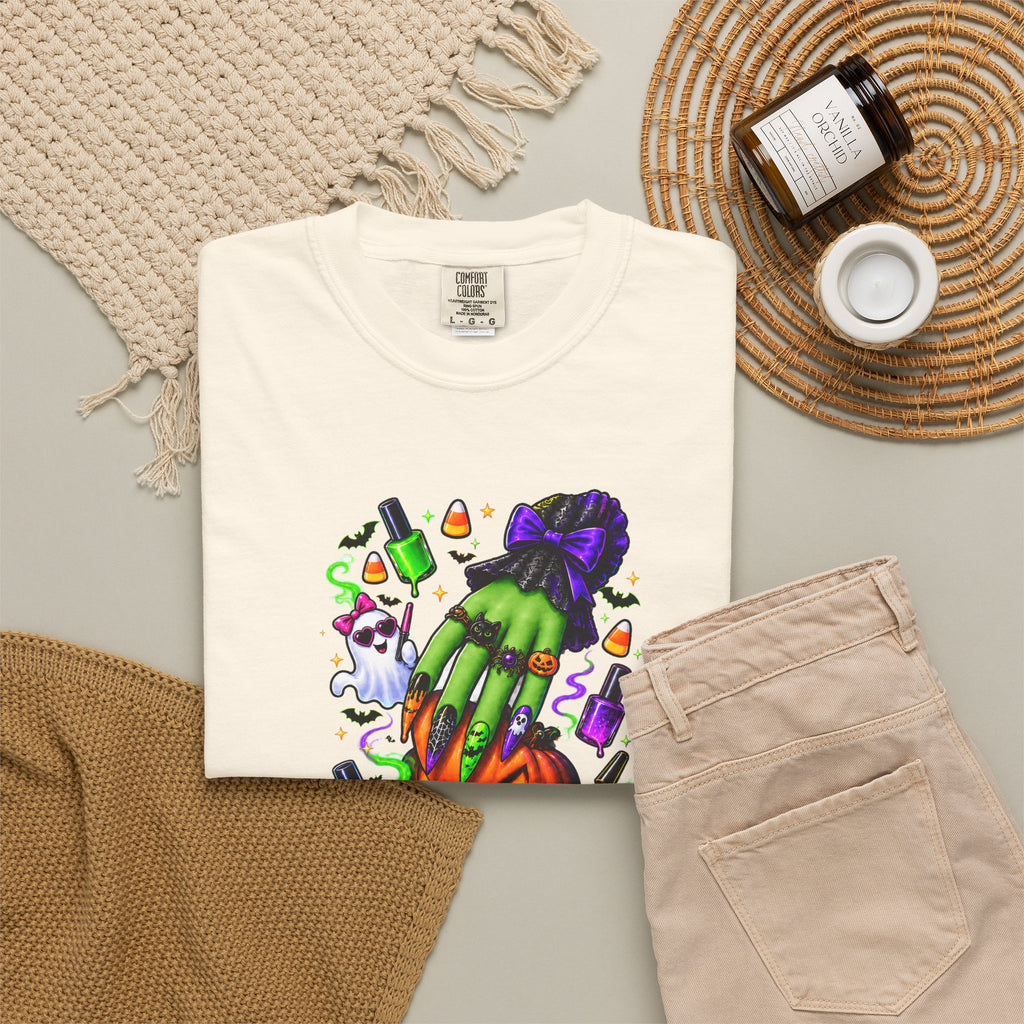 Nail Witch Halloween Tee – Adult Unisex Nail Tech & Beauty Salon Shirt