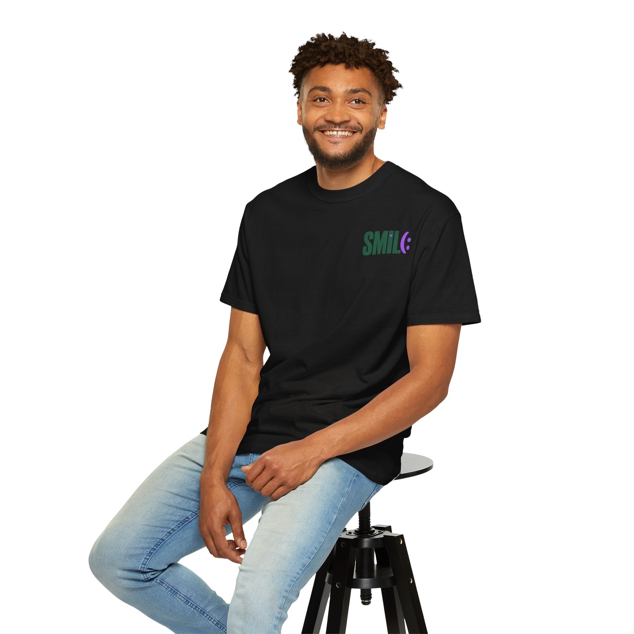 SMIL(: IT’S FREE. Green & Purple Front-and-Back Garment-Dyed Tee