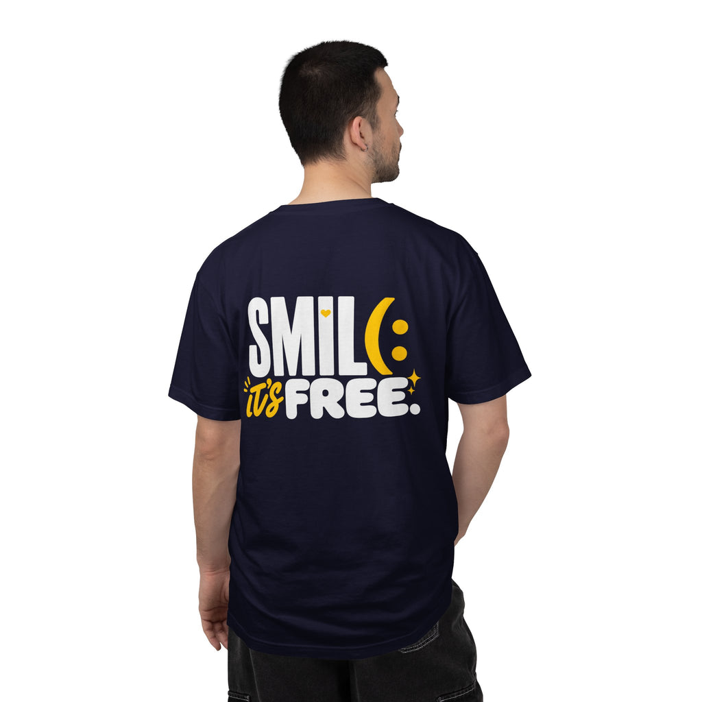 SMIL(: IT’S FREE. White & Yellow Front-and-Back Garment-Dyed Tee