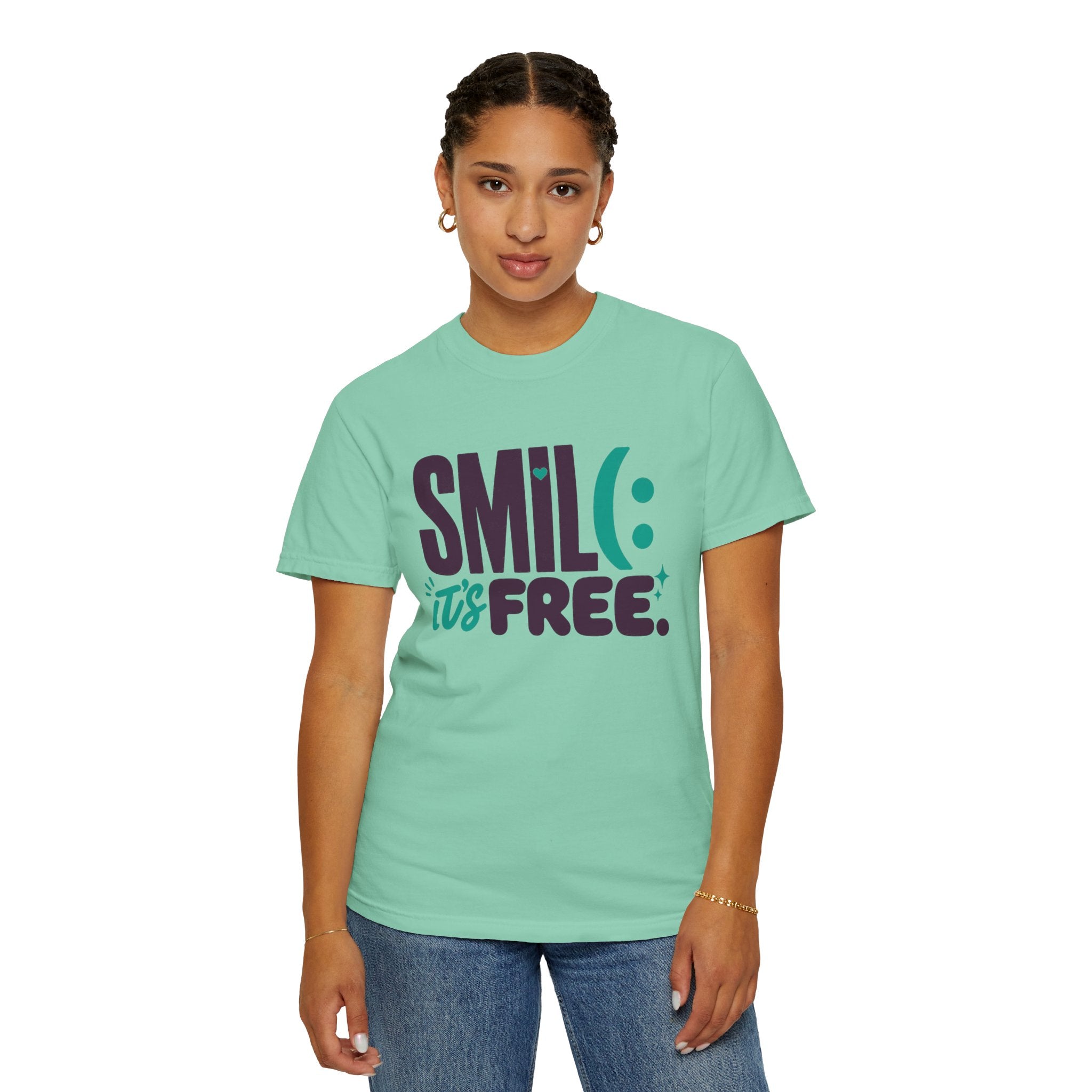 SMIL(: IT’S FREE. Plum & Teal Garment-Dyed Graphic Tee