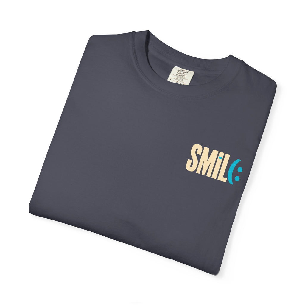 SMIL(: IT’S FREE. Charcoal & Plum Front-and-Back Tee