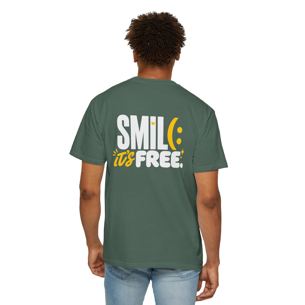 SMIL(: IT’S FREE. White & Yellow Front-and-Back Garment-Dyed Tee